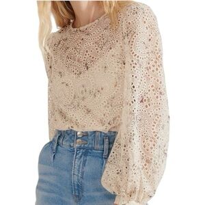 NWT Veronica Beard Azar Eyelet Floral Balloon Sleeve Round Neck Top W/ Cami